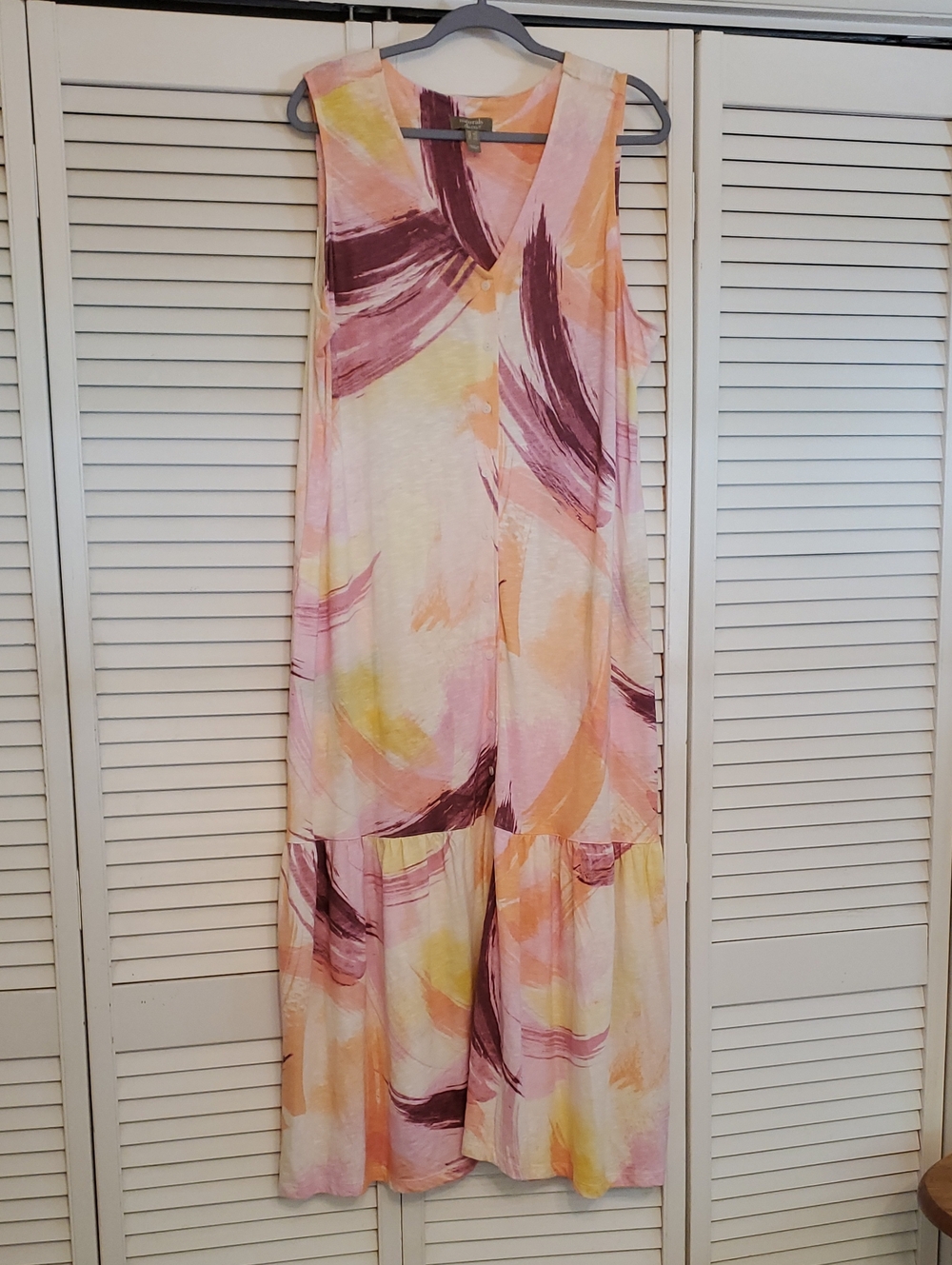 Naturals D&Co Maxi Dress with Pockets Swirl Pattern, Size 1X